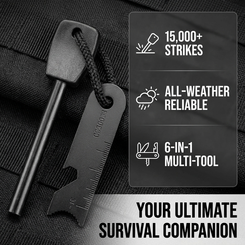 Ferro Rod Striker - Multi-Function Wooden Handle Magnesium Fire Starter-Waterproof