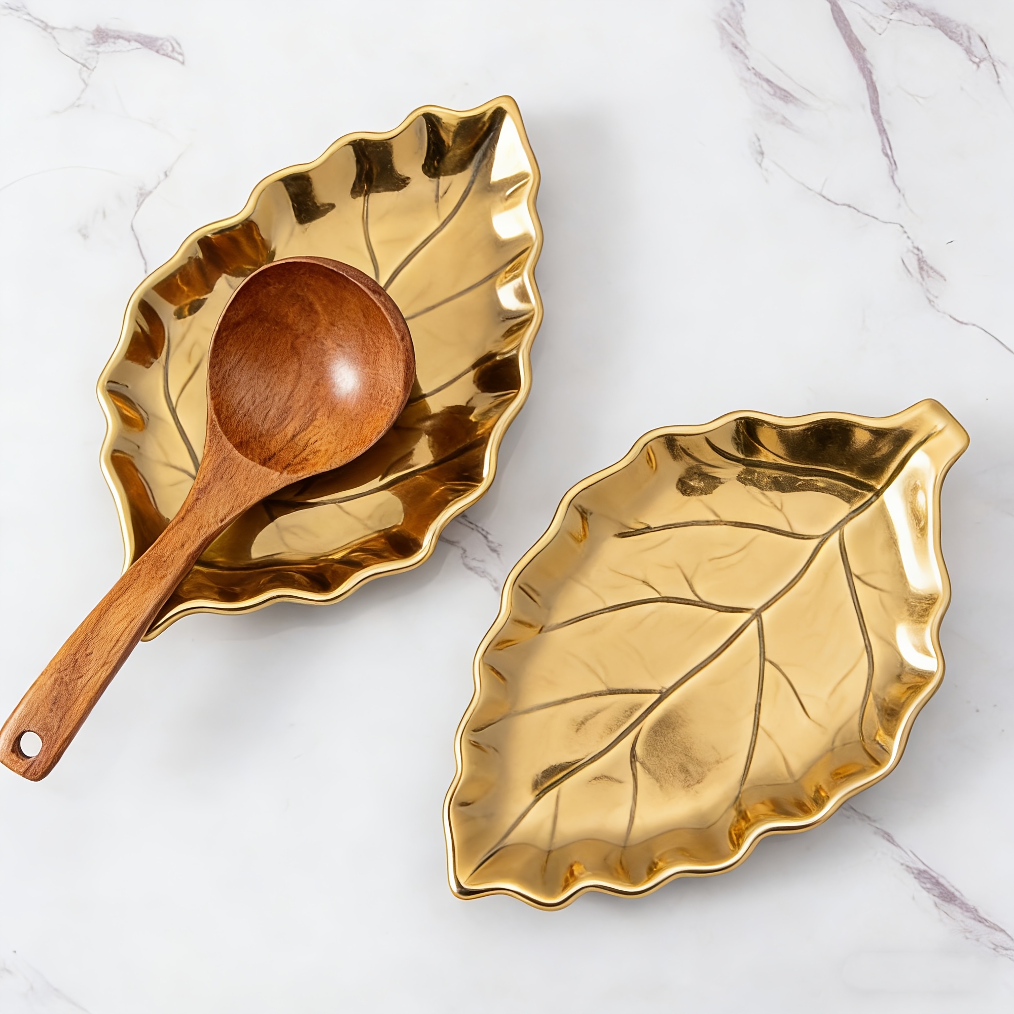 Pocket Knife Ceramic - 1pc Light Luxury Golden Leaf Spoon